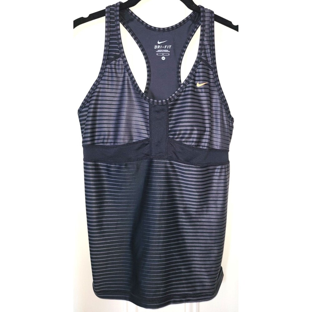 Nike Dri-Fit black & gray stripe stretch racerback tank top, ladies' size M